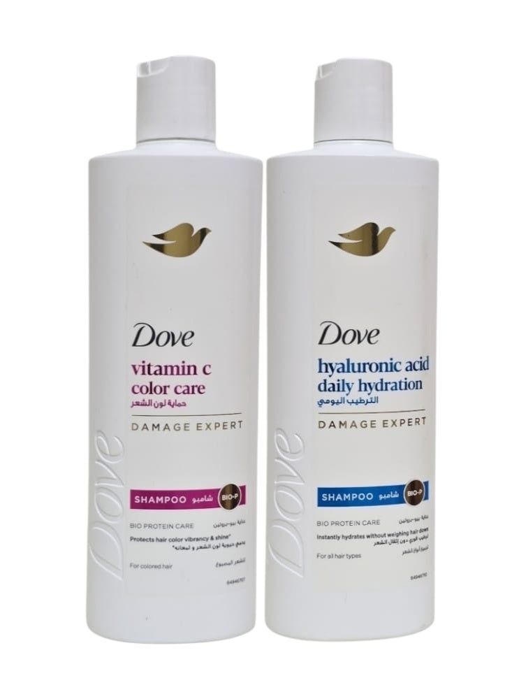 دوف شامبو حمض الهيالورونيك للترطيب اليومي 400 مل وشامبو فيتامين سي للعناية بالشعر المصبوغ 400 مل